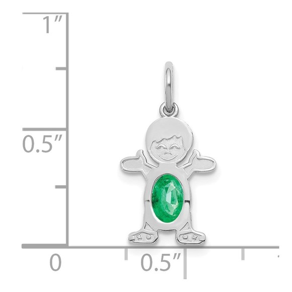 Million Charms 14K White Gold Boy 6x4 Oval Genuine Emerald-May
